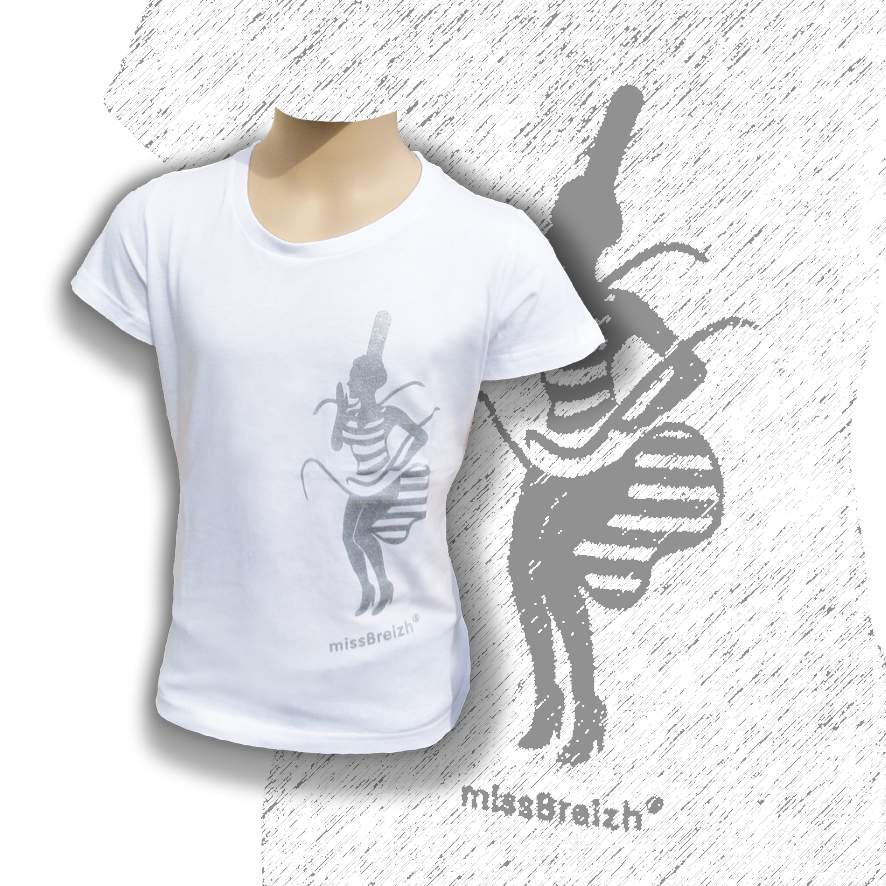T-shirt breton fille - blanc sérigraphie argent missBreizh©