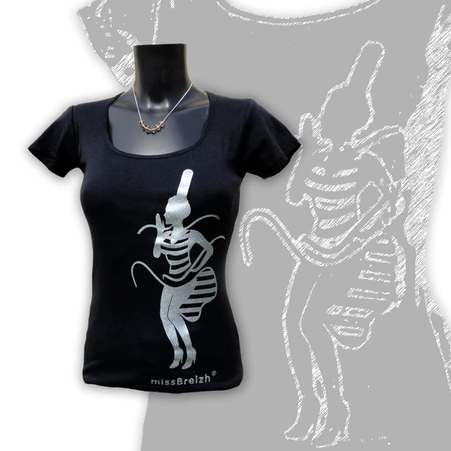 T-shirt breton femme - noir col rond sérigraphie argent missBreizh©