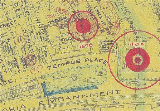 The map shows damage extent after the v1 attack - Image Copyright Westminster City Archives