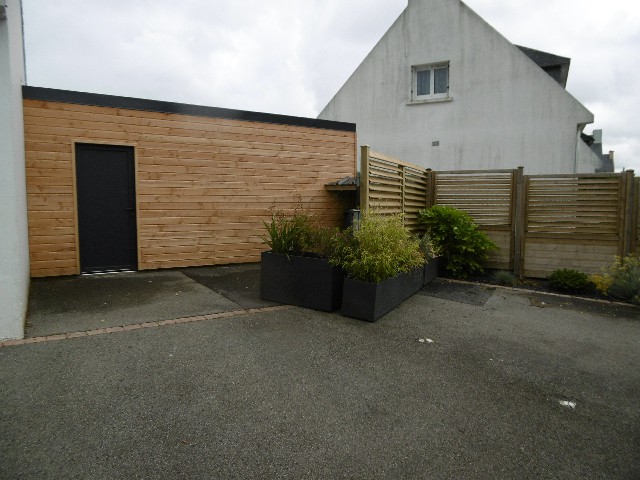 garage extension ossature bois, bardage douglas, menuiserie, Charpente, Larmor-Plage, Lorient Plouay