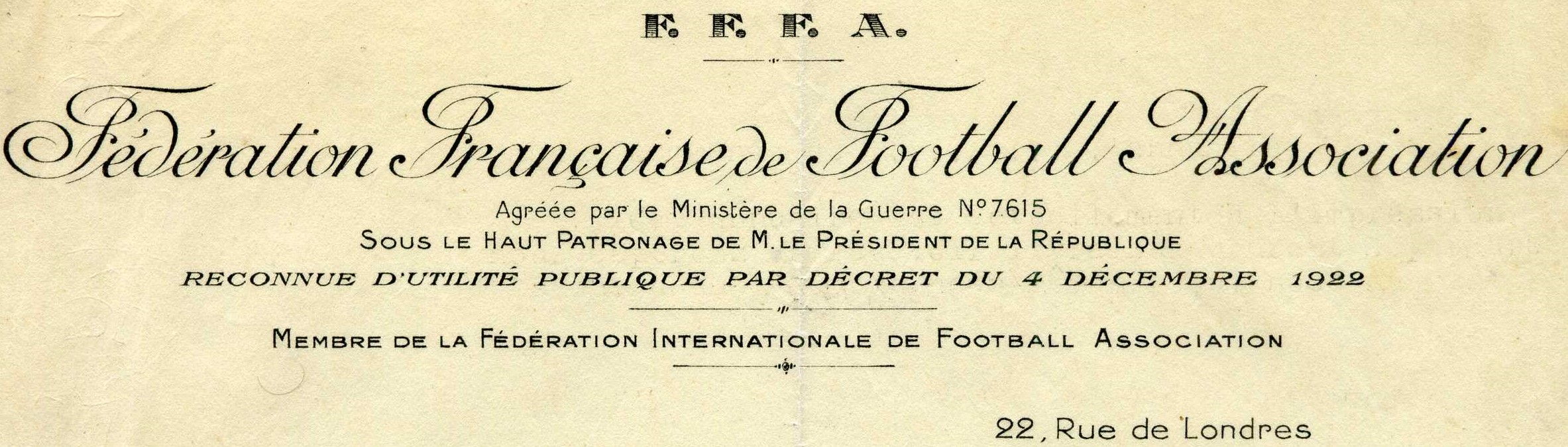 En-tête de Fédération Française de Football Association dans les années 1930