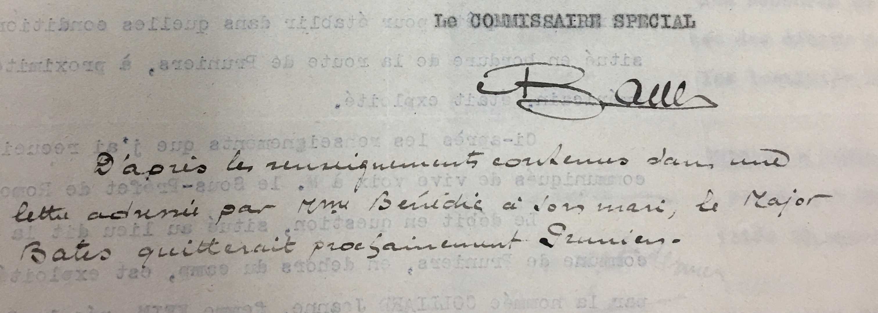 Manuscrit du Commissaire Spécial Bauer. (Source, ADLC).