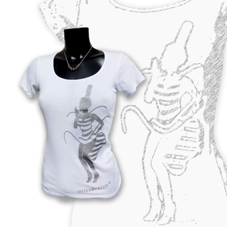 T-shirt breton femme - blanc col rond sérigraphie argent missBreizh©