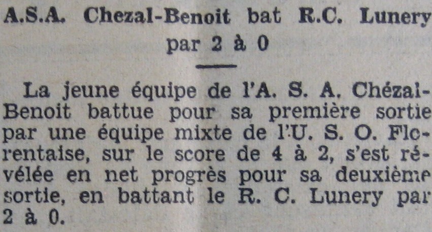 ASA Chézal-RC Lunery en 1938