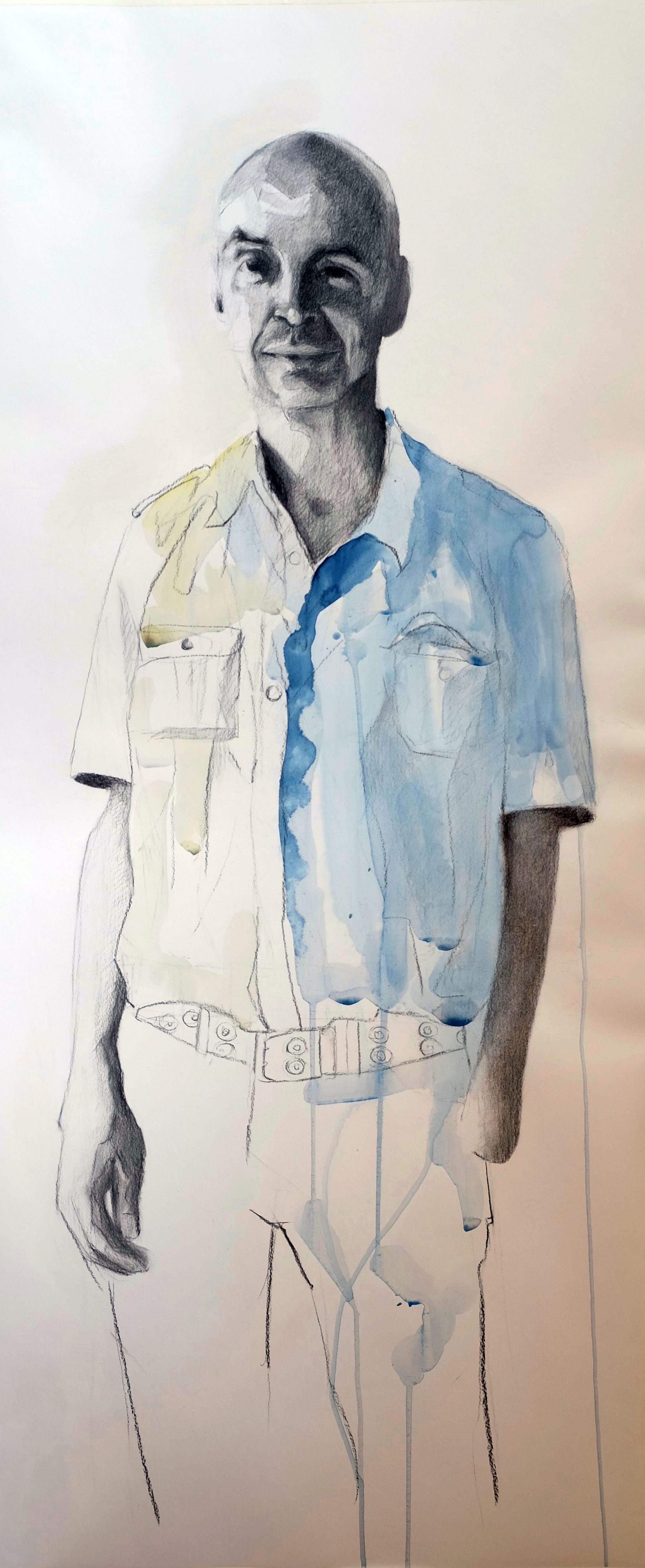 Charcoal and watercolour on paper, 120 x 60 cm