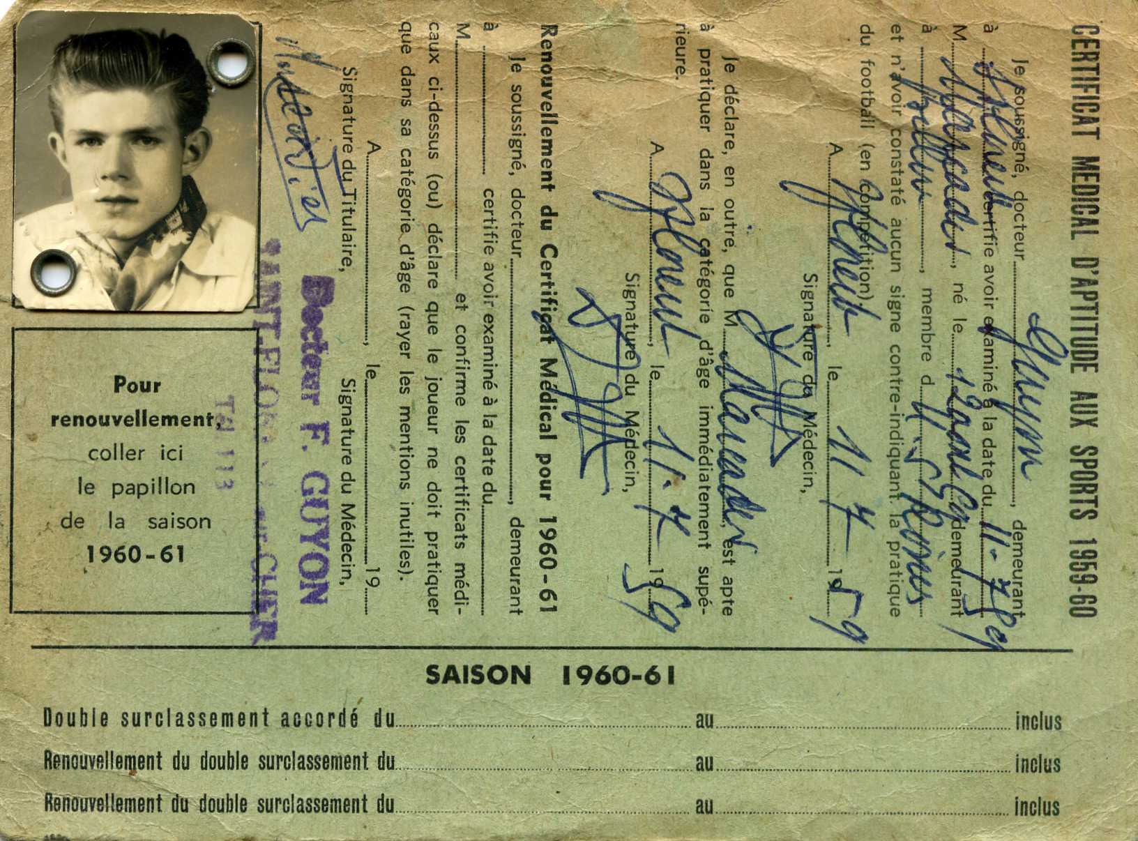 Licence de Christian MARCADIER 1959-60