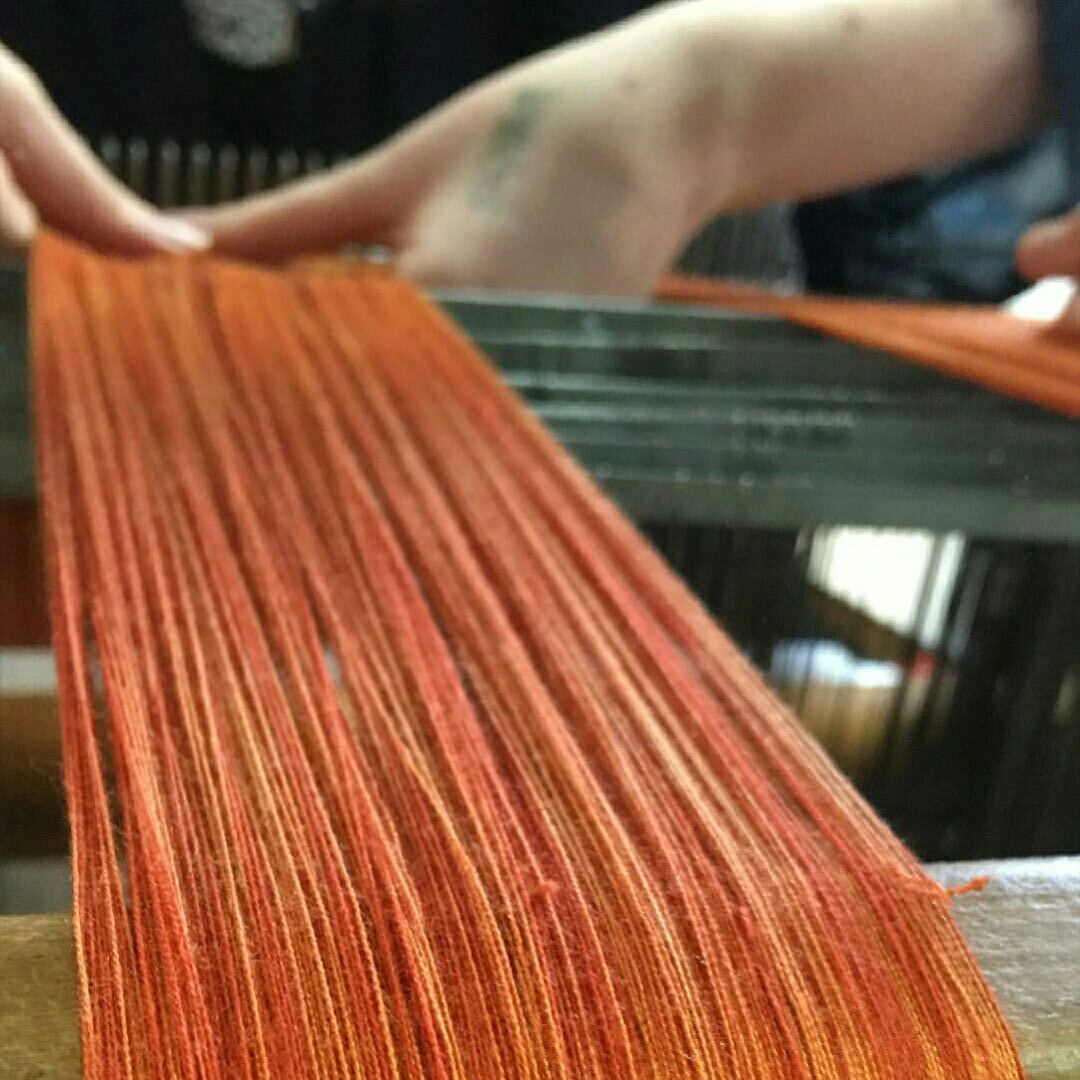 Wool and silk warp dyed with madder root.