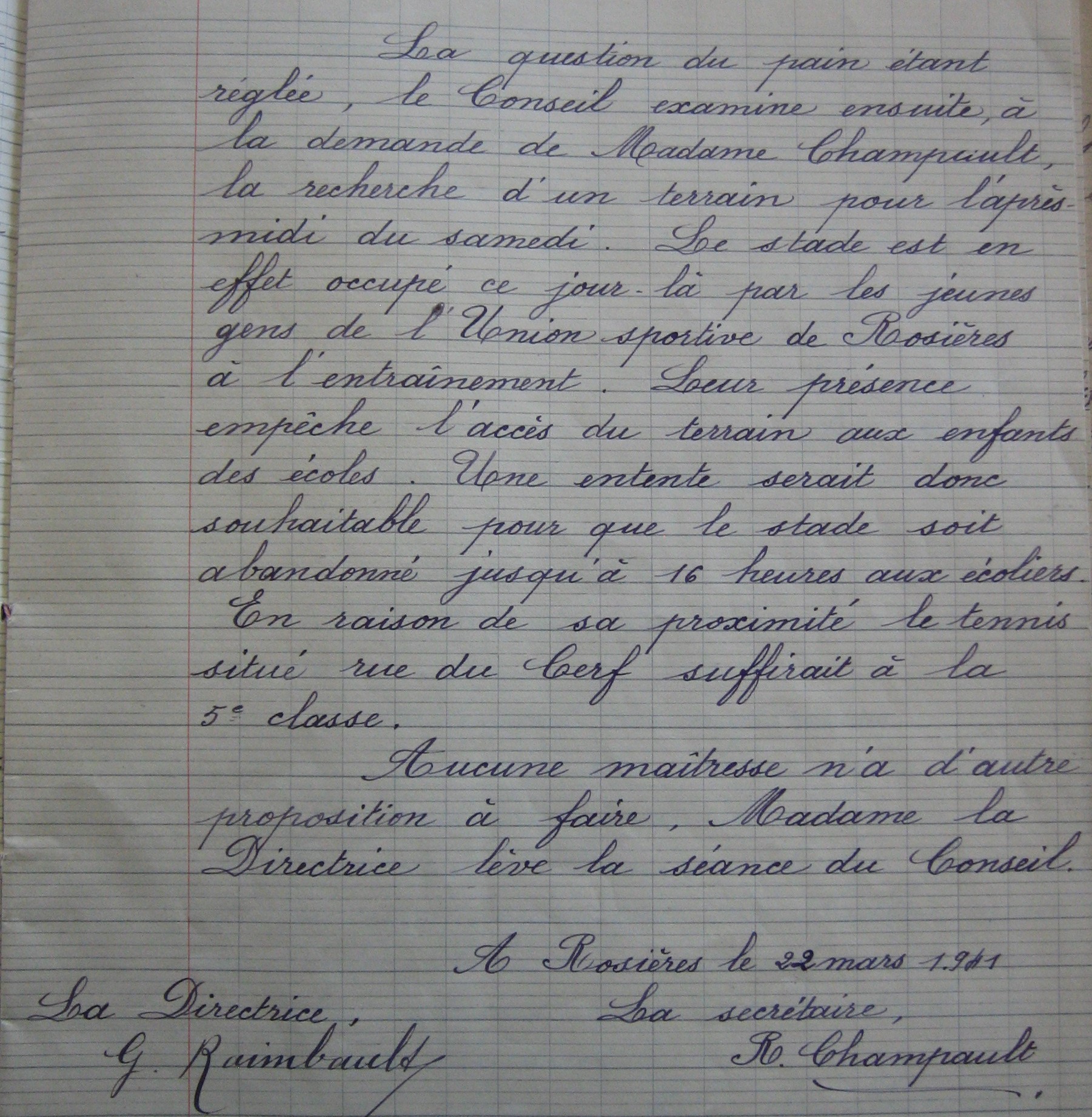 Cahier des écoles de Rosières 22 mars 1941