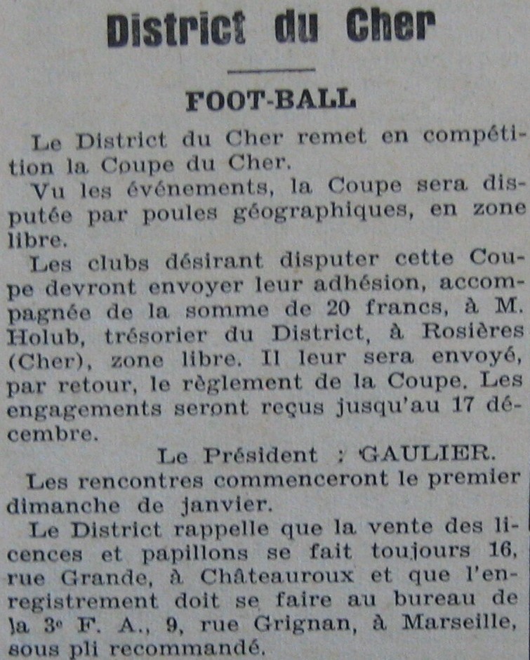 Coupe du Cher en ZNO 1941