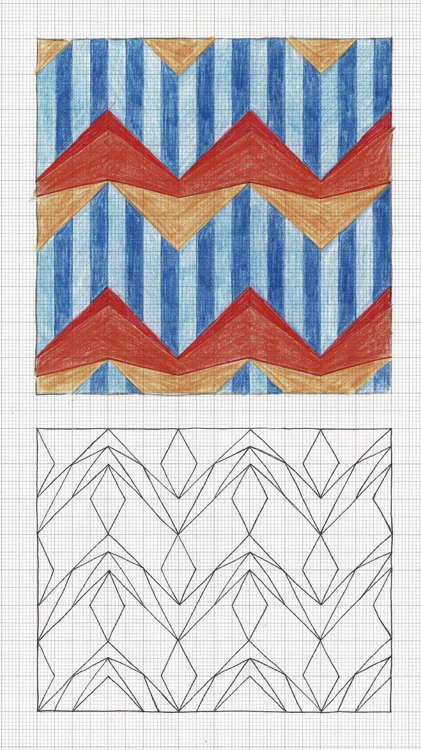 Repeat pattern, fineliner and coloured pencils, 2022.
