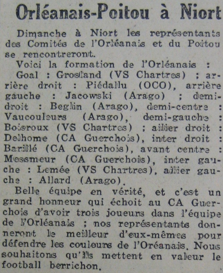 Match intercomité Poitou-Orléanais 1-1 du 19-03-44