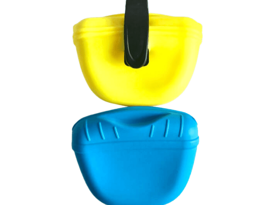 Yellow and blue dog training pouches