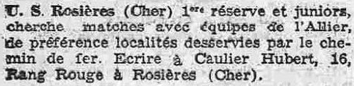 Demande de matches amicaux dans l'Allier en novembre 41