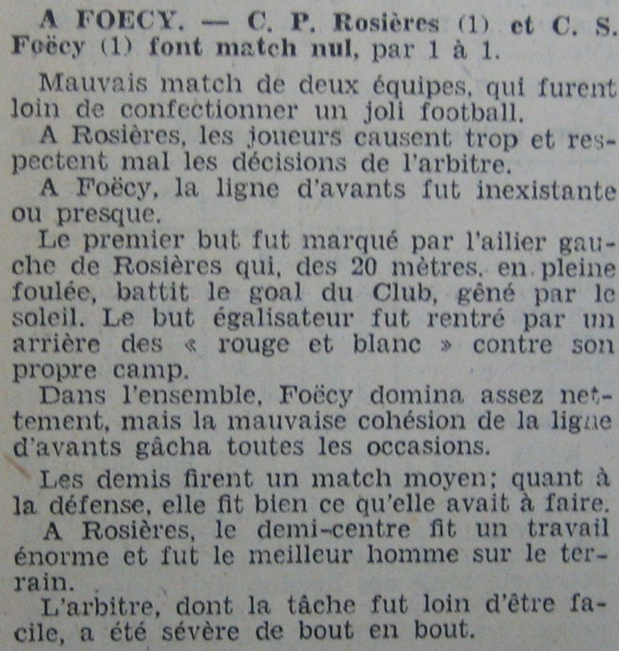 CS Foëcy-CP Rosières 1-1 le 20/01/35
