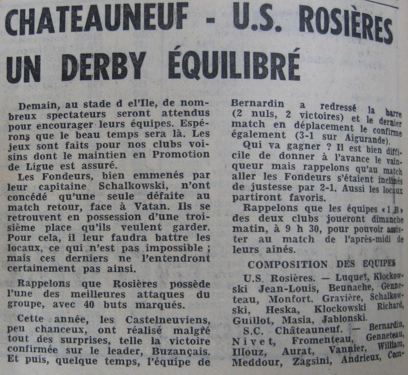 Présentation du match SC Châteauneuf s/Cher-USR