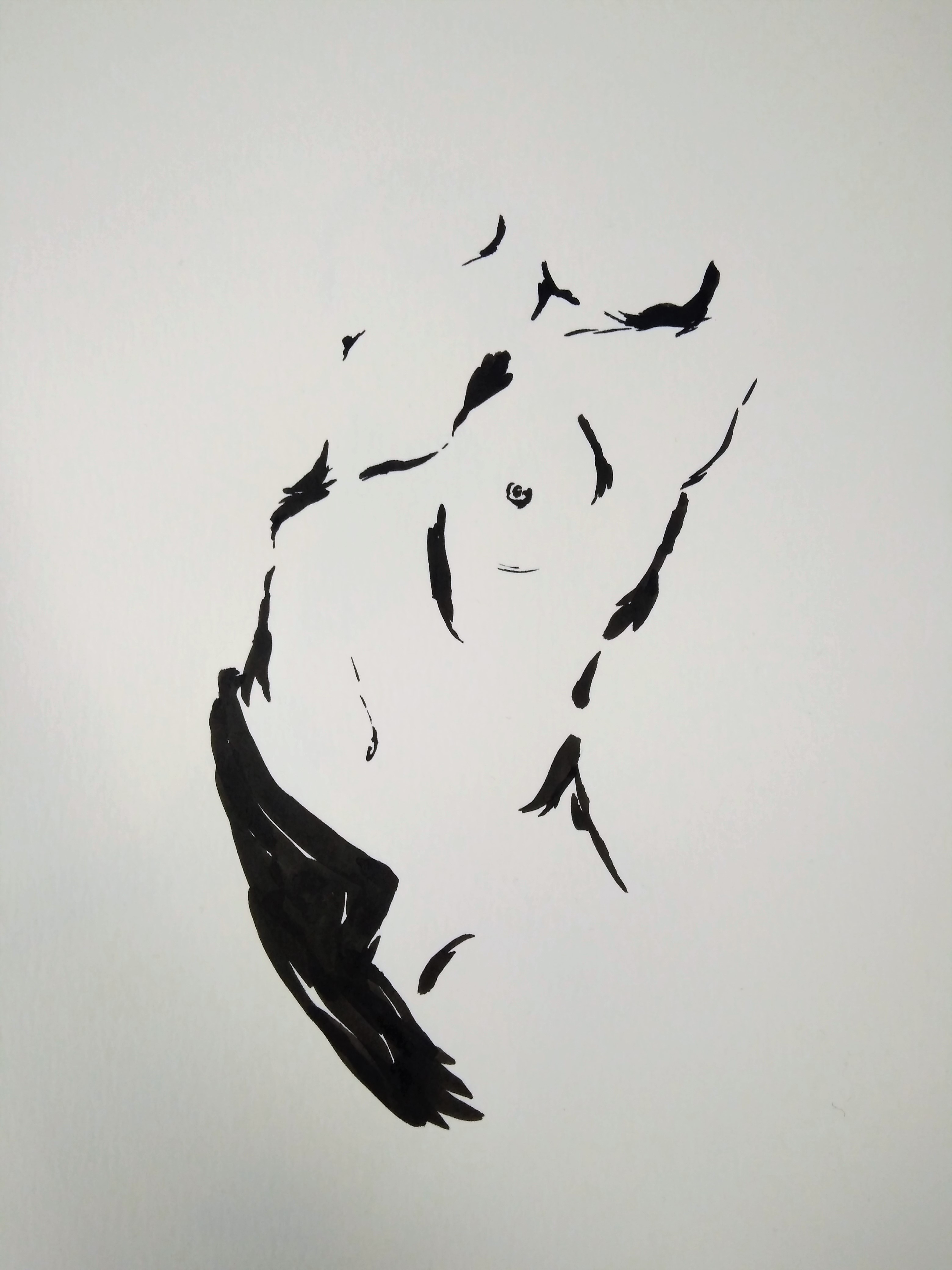 Life drawing, Indian ink and brush, 2020.
