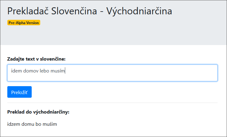 Slovak to Eastern Slovak Online Translator