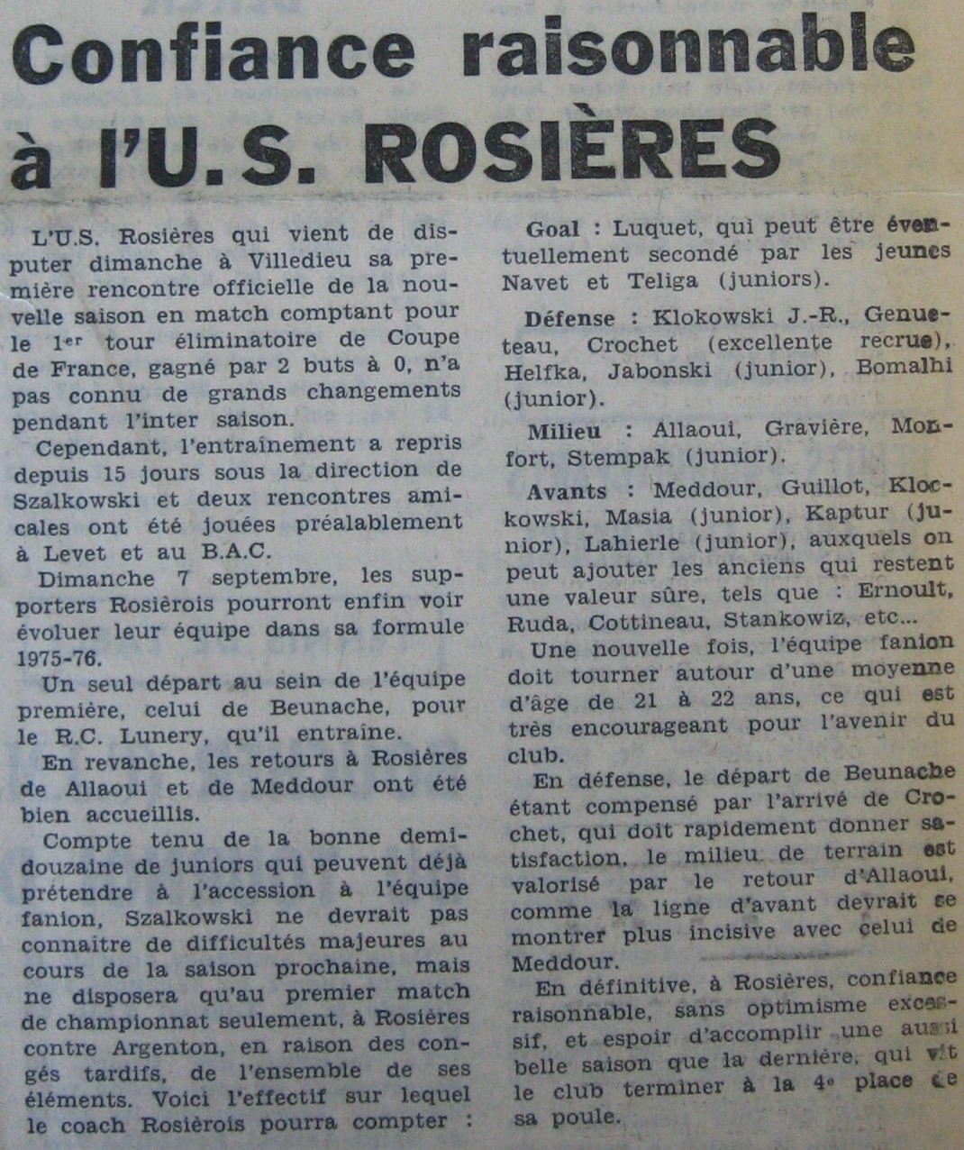 Avant-saison 1975-76