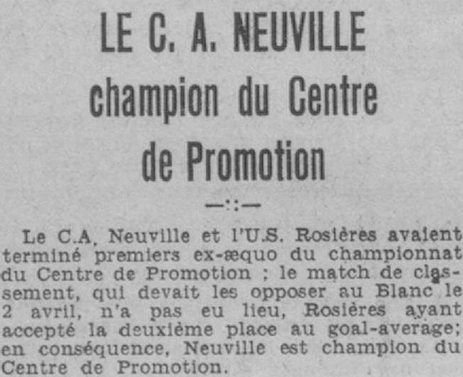 CA Neuville-de-Poitou champion du Centre de PH ...après décision de la Ligue du Centre de football