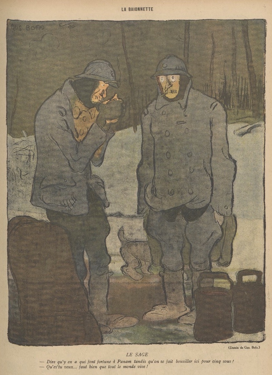 Dessin de Gus. Bofa. La Baïonnette n° 135 du 31 janvier 1918, Ombres de Guerre.