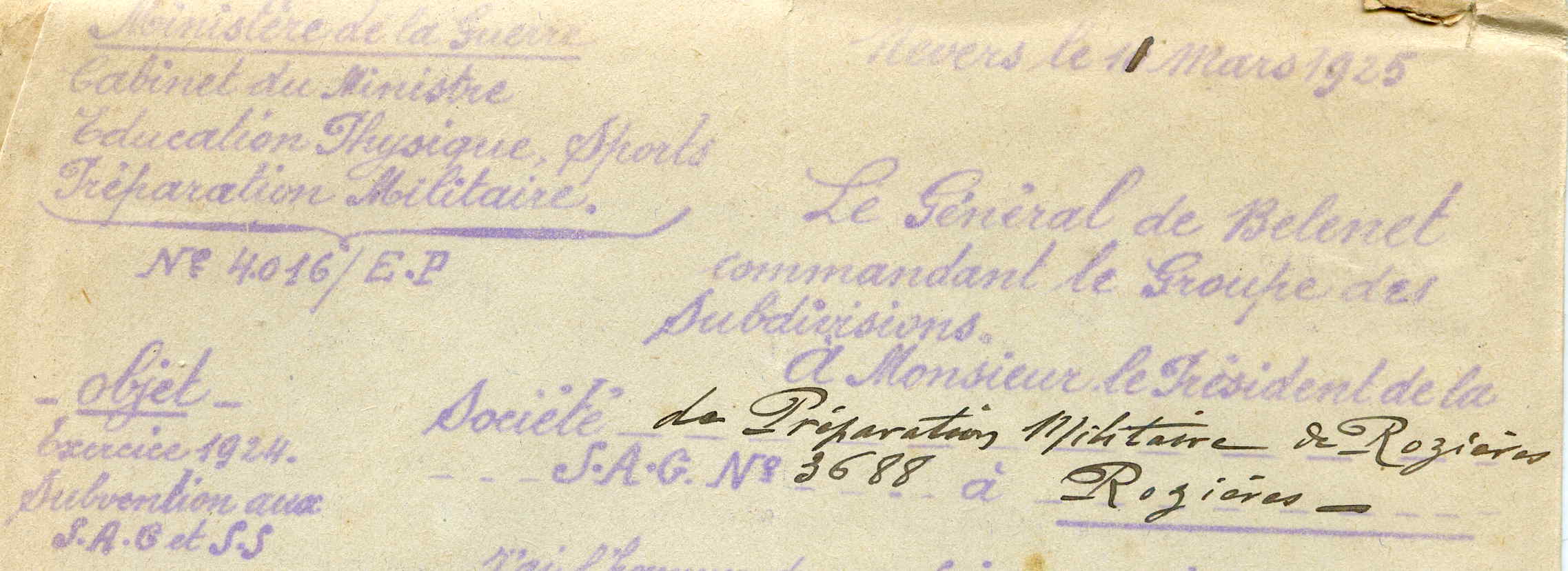 Société agréée par le Ministère de la Guerre sous le n°3688 au JO du Je 20/01/1910