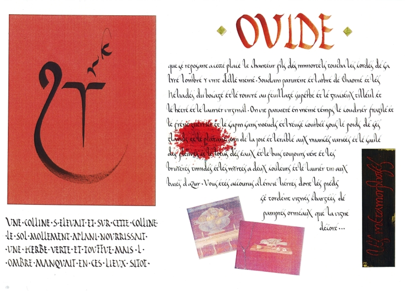 calligraphie créative d'une lyre et texte d'Ovide