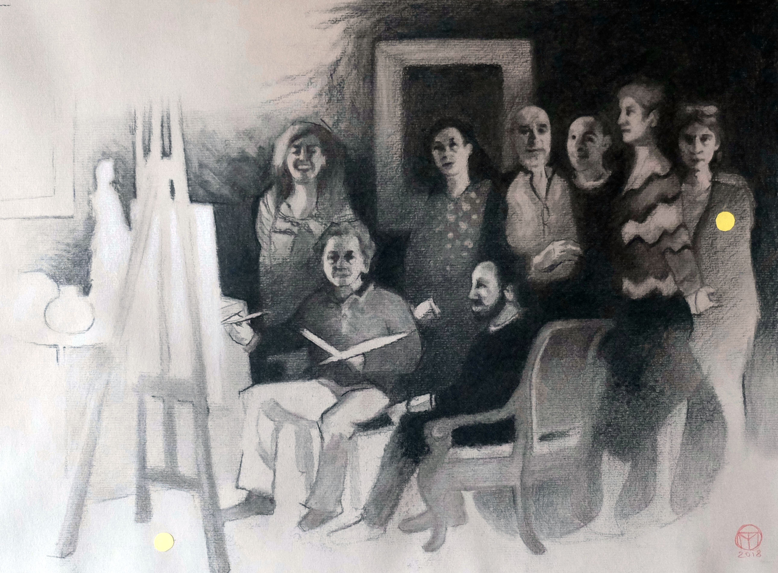 'L'art du partage mis en scène 2.0', d'après Fantin-Latour, Charcoal on toned paper, 50 x 40 cm