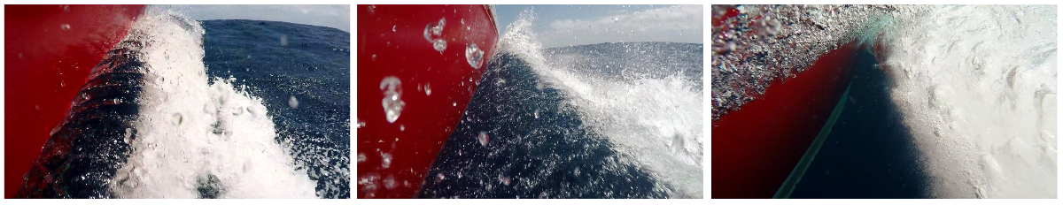 Effets de vague sur les coques du catamaran Talamanca en Guadeloupeles vagues