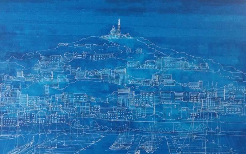 Détail - Le port et la ville de Marseille - Format 100 x 100 cm