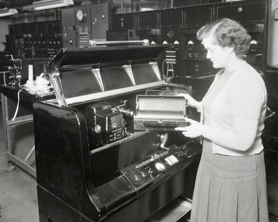 Operator with negative cassette (unloaded in darkroom) - Photo courtesy BT Heritage & Archives