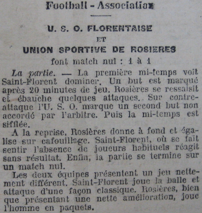 USO Florentaise contre US Rosières (1-1)