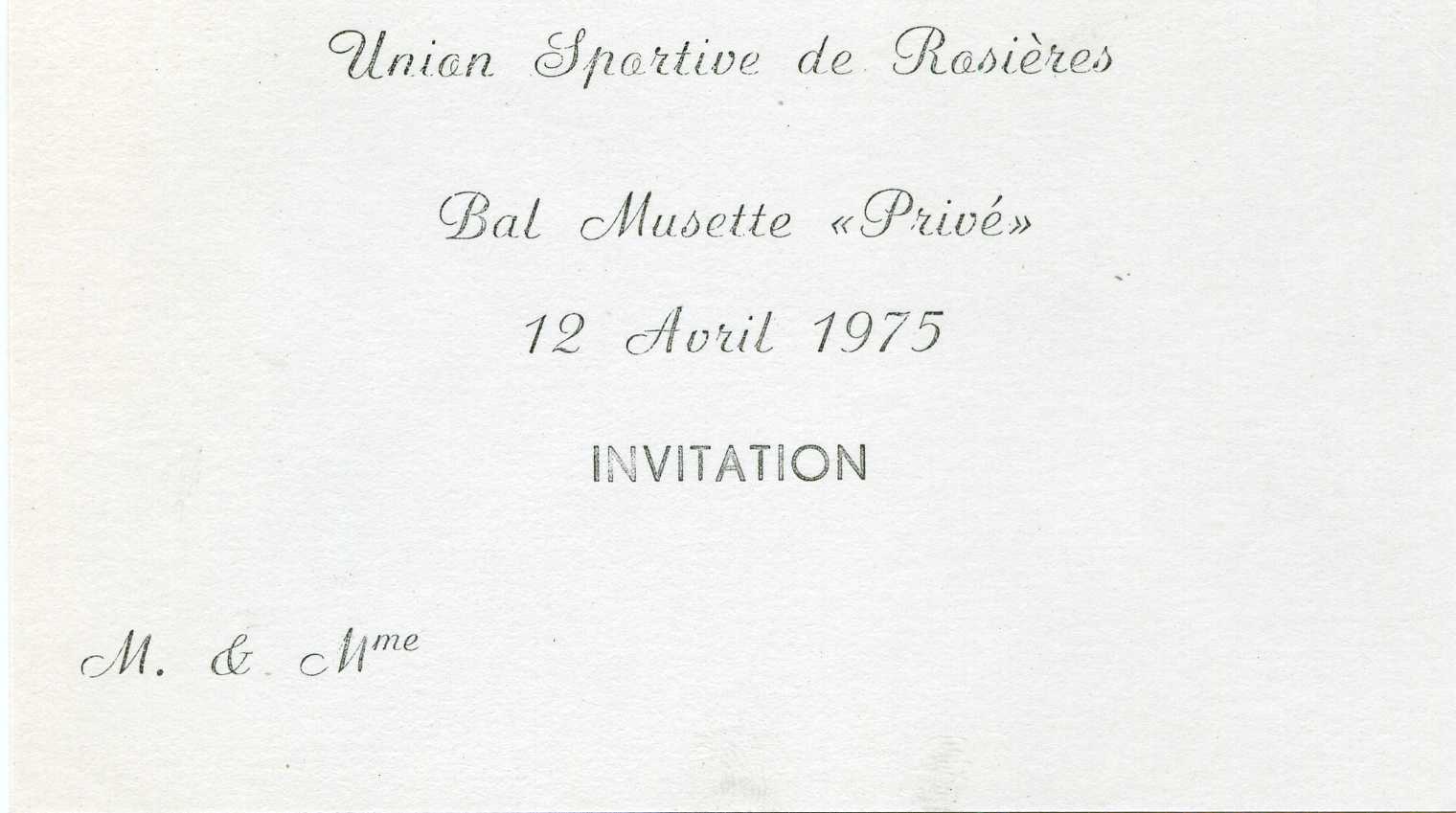 Invitation Bal Musette du 12 Avril 1975