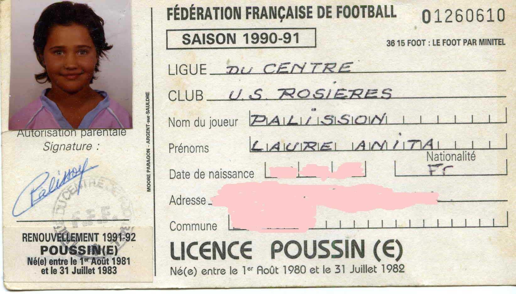 Licence Poussine Laure Anita PALISSON Saison 1990-91